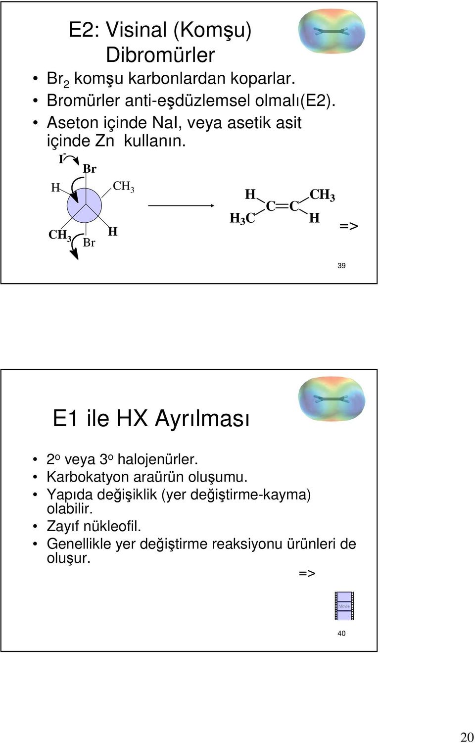 I - C 3 Br Br C 3 3 C C C C 3 39 E1 ile X Ayrılması 2 o veya 3 o halojenürler.