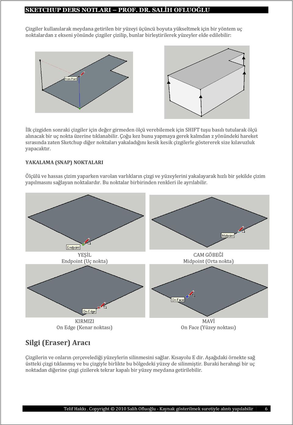 Çoğu kez bunu yapmaya gerek kalmdan z yönündeki hareket sırasında zaten Sketchup diğer noktaları yakaladığını kesik kesik çizgilerle göstererek size kılavuzluk yapacaktır.