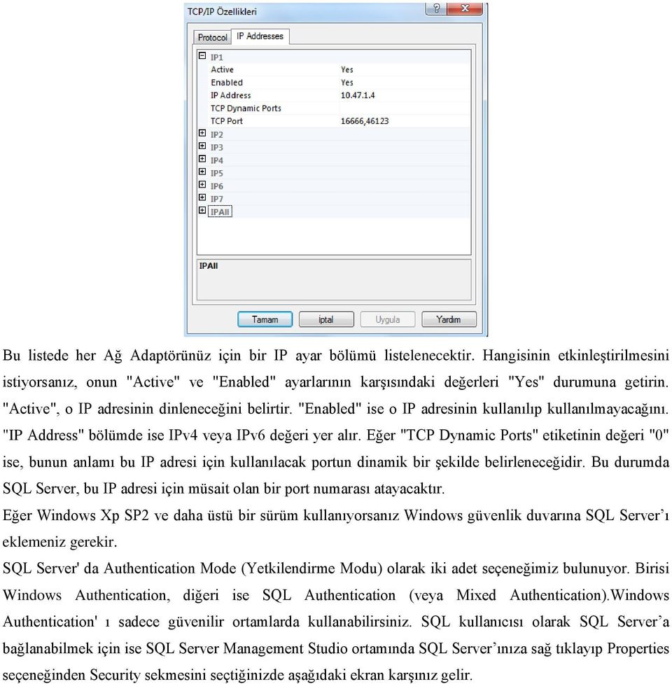 "Enabled" ise o IP adresinin kullanılıp kullanılmayacağını. "IP Address" bölümde ise IPv4 veya IPv6 değeri yer alır.