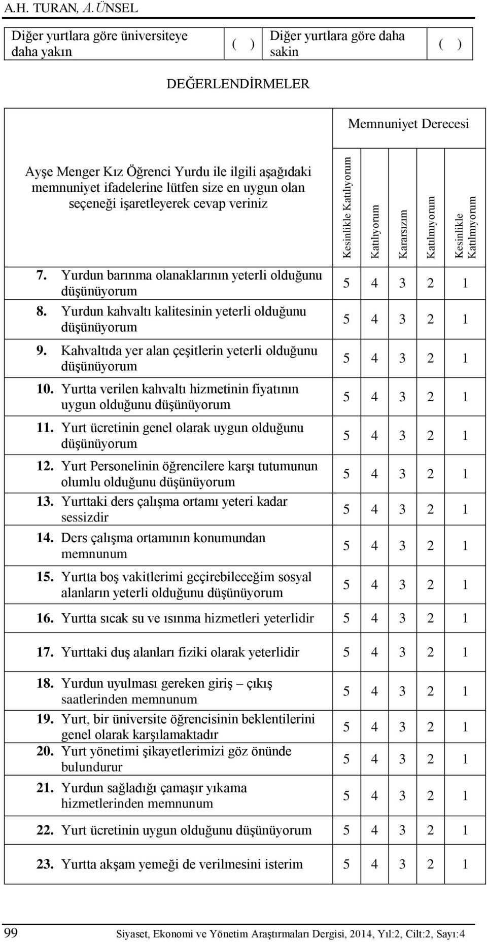 size en uygun olan seçeneği işaretleyerek cevap veriniz Kesinlikle Katılıyorum Katılıyorum Kararsızım Katılmıyorum Kesinlikle Katılmıyorum 7.