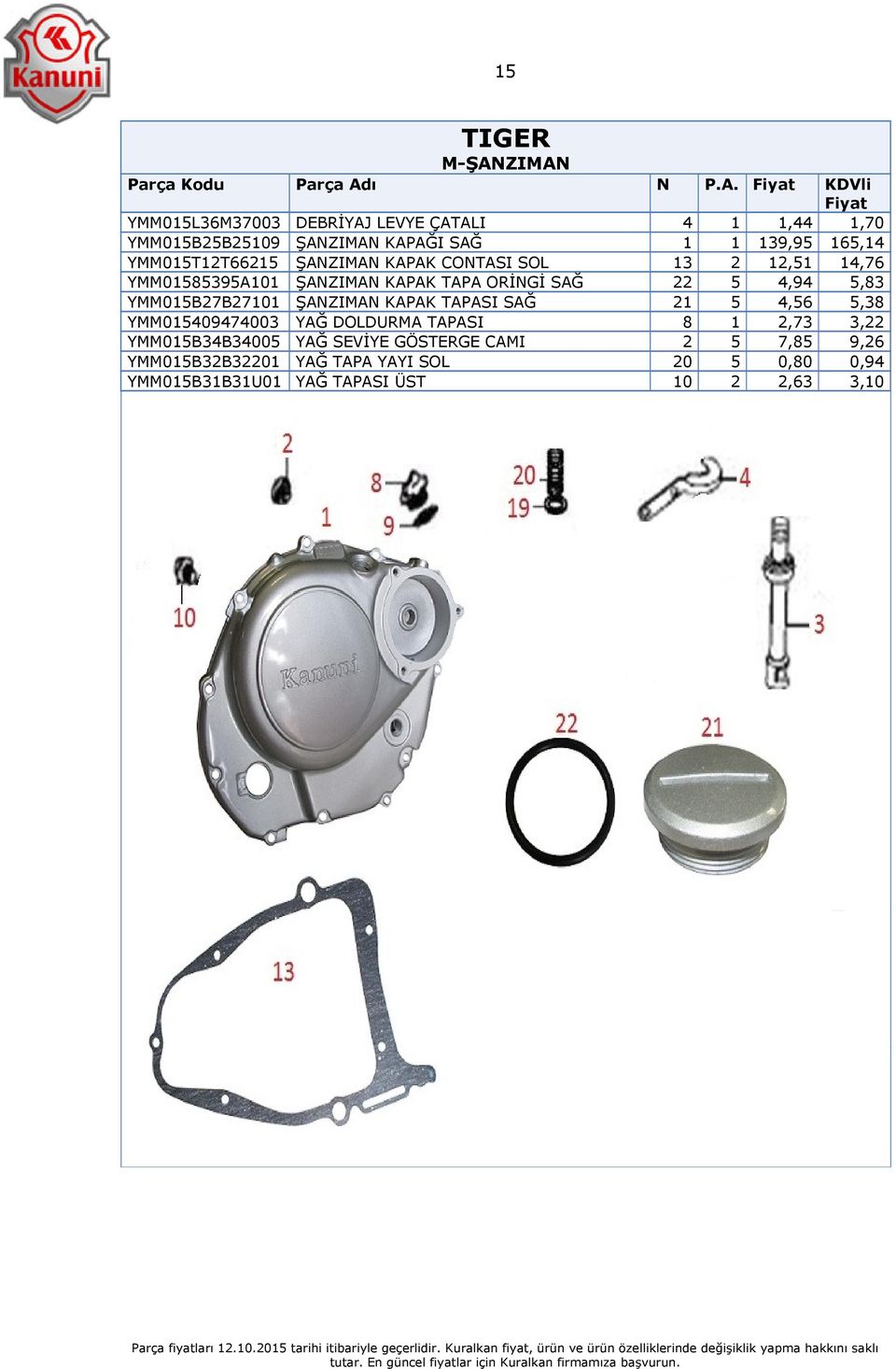 139,95 165,14 YMM015T12T66215 ŞANZIMAN KAPAK CONTASI SOL 13 2 12,51 14,76 YMM01585395A101 ŞANZIMAN KAPAK TAPA ORİNGİ SAĞ 22 5 4,94