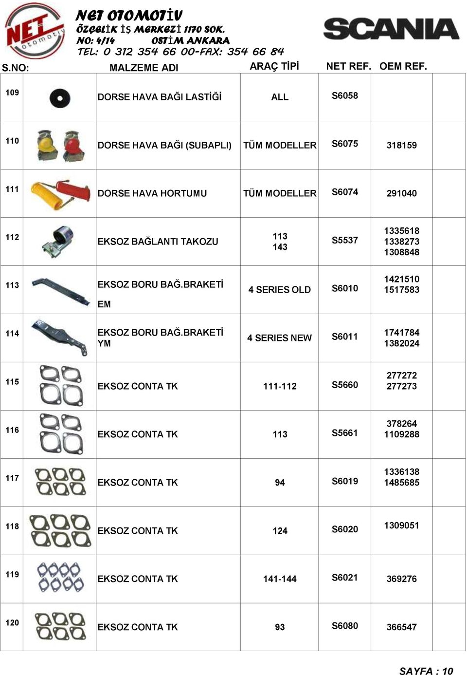 BRAKETİ YM 4 SERIES NEW S6011 1741784 1382024 115 EKSOZ CONTA TK 111-112 S5660 277272 277273 116 EKSOZ CONTA TK 113 S5661 378264 1109288 117 EKSOZ