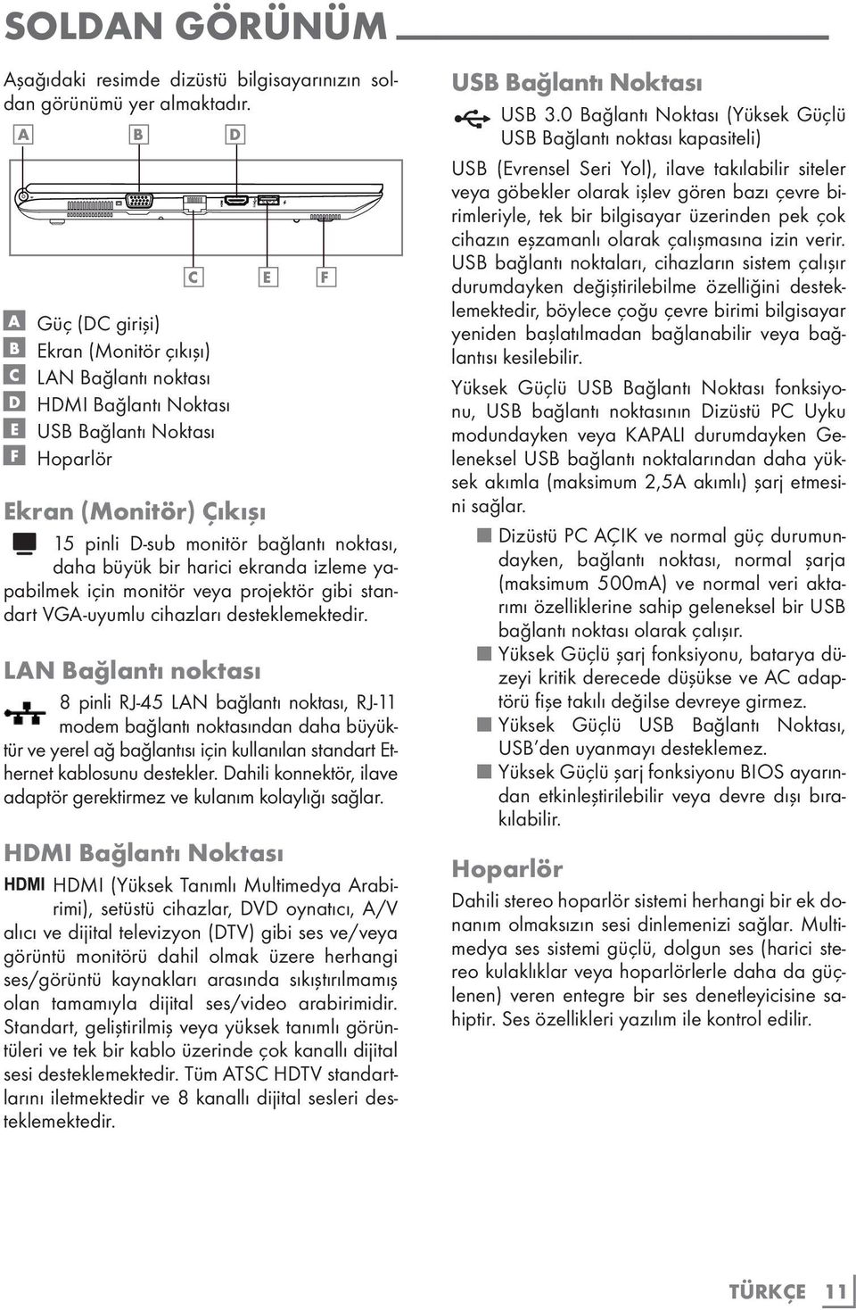 büyük bir harici ekranda izleme yapabilmek için monitör veya projektör gibi standart VGA-uyumlu cihazları desteklemektedir.