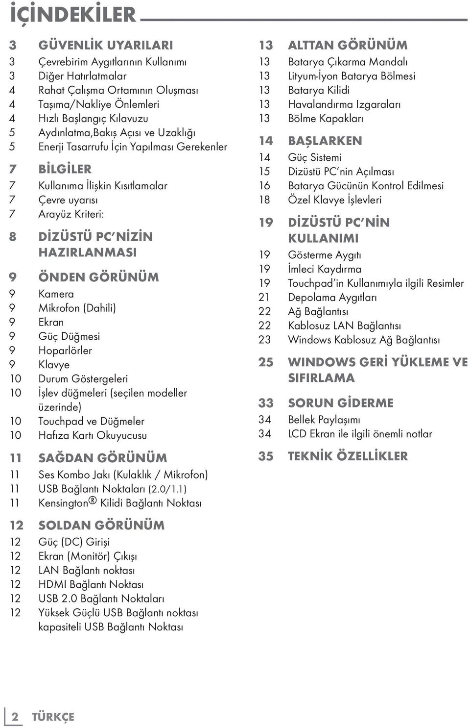 Mikrofon (Dahili) 9 Ekran 9 Güç Düğmesi 9 Hoparlörler 9 Klavye 10 Durum Göstergeleri 10 İşlev düğmeleri (seçilen modeller üzerinde) 10 Touchpad ve Düğmeler 10 Hafıza Kartı Okuyucusu 11 SAĞDAN GÖRÜNÜM