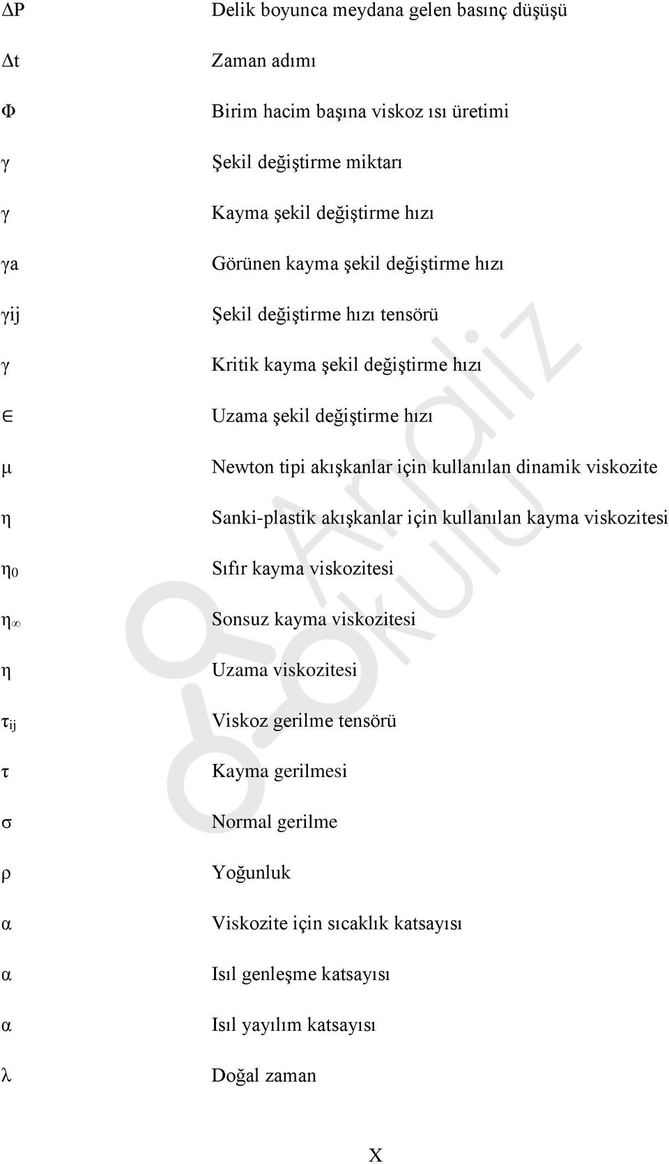 Newton tipi akışkanlar için kullanılan dinamik viskozite Sanki-plastik akışkanlar için kullanılan kayma viskozitesi Sıfır kayma viskozitesi Sonsuz kayma viskozitesi