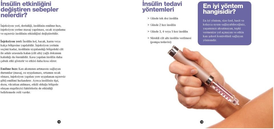 İnjeksiyon yerinin seçimi kadar, insülinin uygulandığı bölgedeki cilt ile adale arasında kalan (cilt altı) yağlı dokunun kalınlığı da önemlidir.