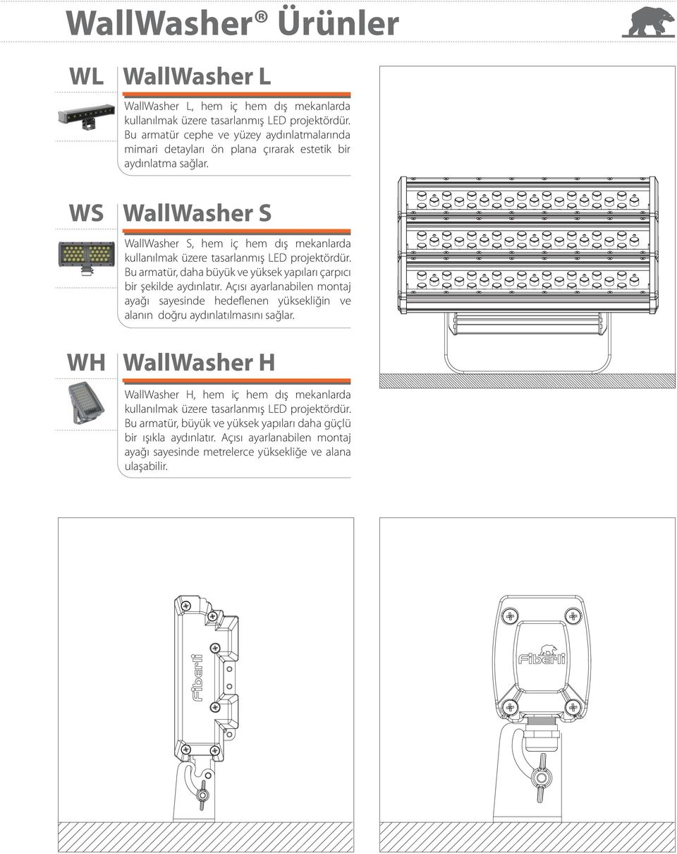 WallWasher S WallWasher S, hem iç hem dış mekanlarda kullanılmak üzere tasarlanmış LED projektördür. Bu armatür, daha büyük ve yüksek yapıları çarpıcı bir şekilde aydınlatır.