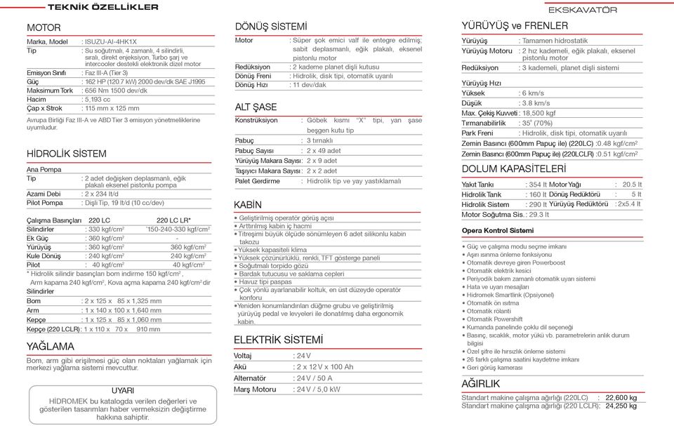 7 kw) 2000 dev/dk SAE J1995 Maksimum Tork : 656 Nm 1500 dev/dk Hacim : 5,193 cc Çap x Strok : 115 mm x 125 mm Avrupa Birliği Faz III-A ve ABD Tier 3 emisyon yönetmeliklerine uyumludur.