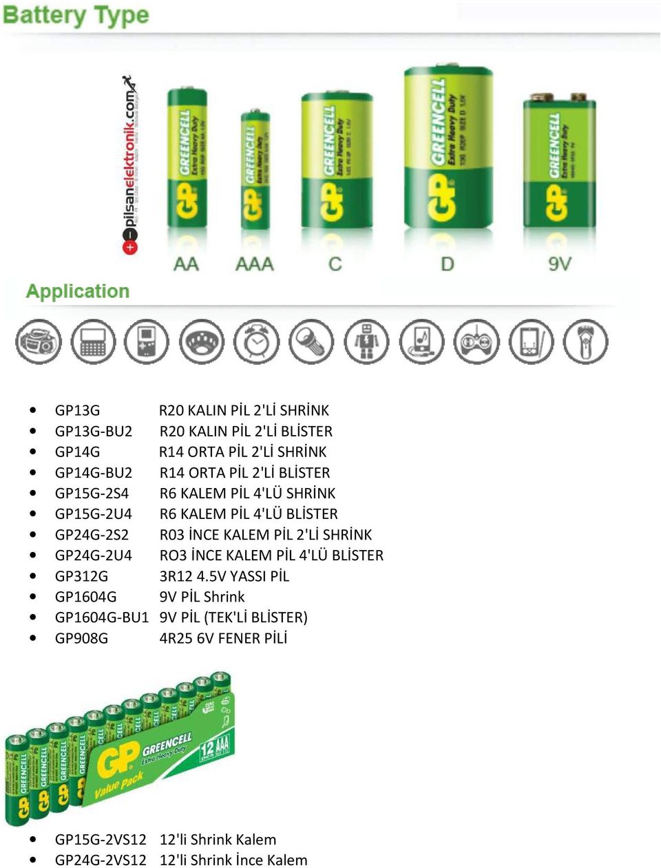 KALEM PİL 2'Lİ SHRİNK GP24G-2U4 RO3 İNCE KALEM PİL 4'LÜ BLİSTER GP312G 3R12 4.