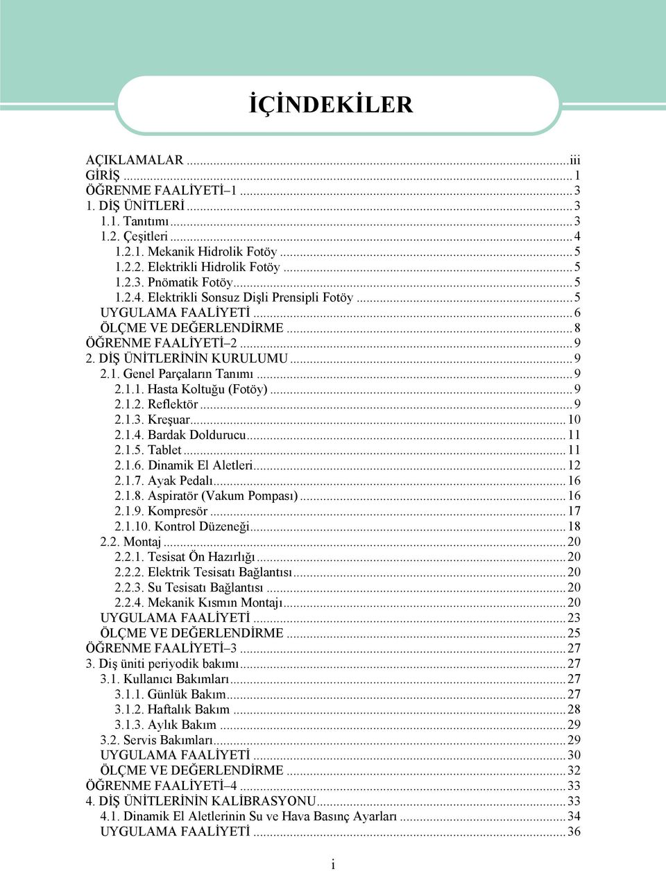 ..9 2.1.2. Reflektör...9 2.1.3. Kreşuar...10 2.1.4. Bardak Doldurucu...11 2.1.5. Tablet...11 2.1.6. Dinamik El Aletleri...12 2.1.7. Ayak Pedalı...16 2.1.8. Aspiratör (Vakum Pompası)...16 2.1.9. Kompresör.