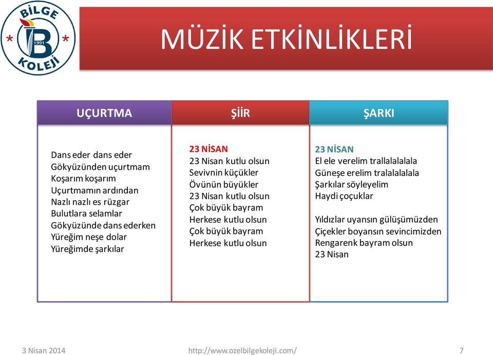 olsun Çok büyük bayram Herkese kutlu olsun Çok büyük bayram Herkese kutlu olsun 23 NİSAN El ele verelim trallalalalala Güneşe erelim tralalalalala