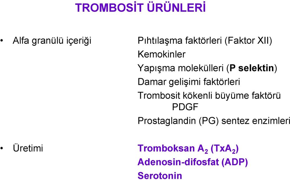 faktörleri Trombosit kökenli büyüme faktörü PDGF Prostaglandin (PG)
