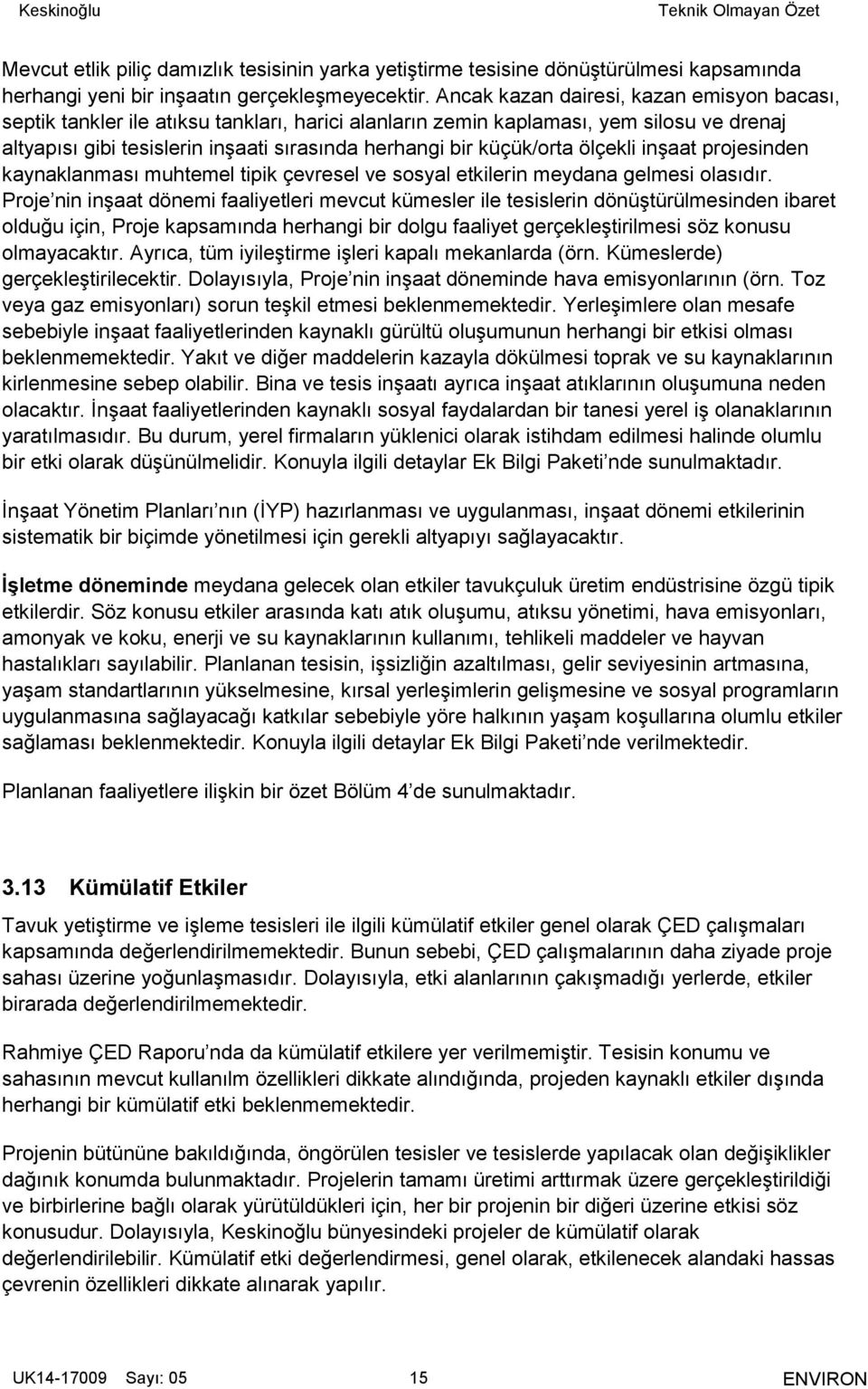 küçük/orta ölçekli inşaat projesinden kaynaklanması muhtemel tipik çevresel ve sosyal etkilerin meydana gelmesi olasıdır.