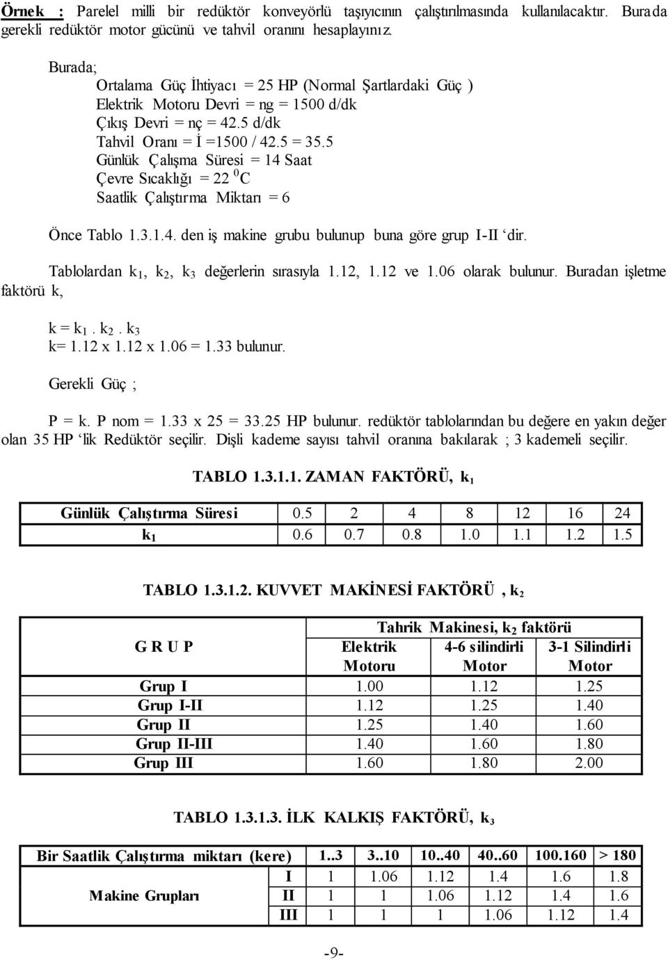 5 Günlük Çalışma Süresi = 14 Saat Çevre Sıcaklığı = 22 0 C Saatlik Çalıştırma Miktarı = 6 Önce Tablo 1.3.1.4. den iş makine grubu bulunup buna göre grup I-II dir.