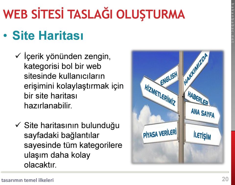 kolaylaştırmak için bir site haritası hazırlanabilir.