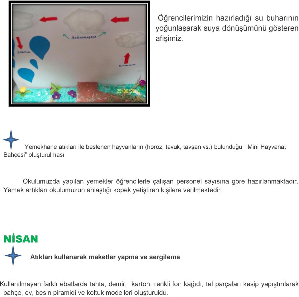 ) bulunduğu Mini Hayvanat Bahçesi oluşturulması Okulumuzda yapılan yemekler öğrencilerle çalışan personel sayısına göre hazırlanmaktadır.