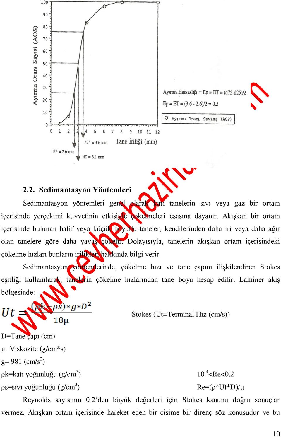 Dolayısıyla, tanelerin akışkan ortam içerisindeki çökelme hızları bunların irilikleri hakkında bilgi verir.