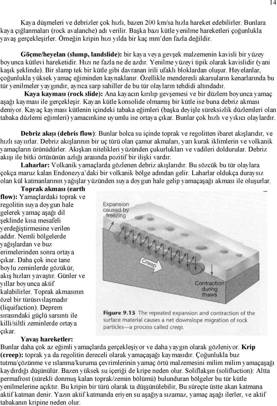 Göçme/heyelan (slump, landslide): bir kaya veya gevşek malzemenin kavisli bir yüzey boyunca kütlevi hareketidir. Hızı ne fazla ne de azdır.