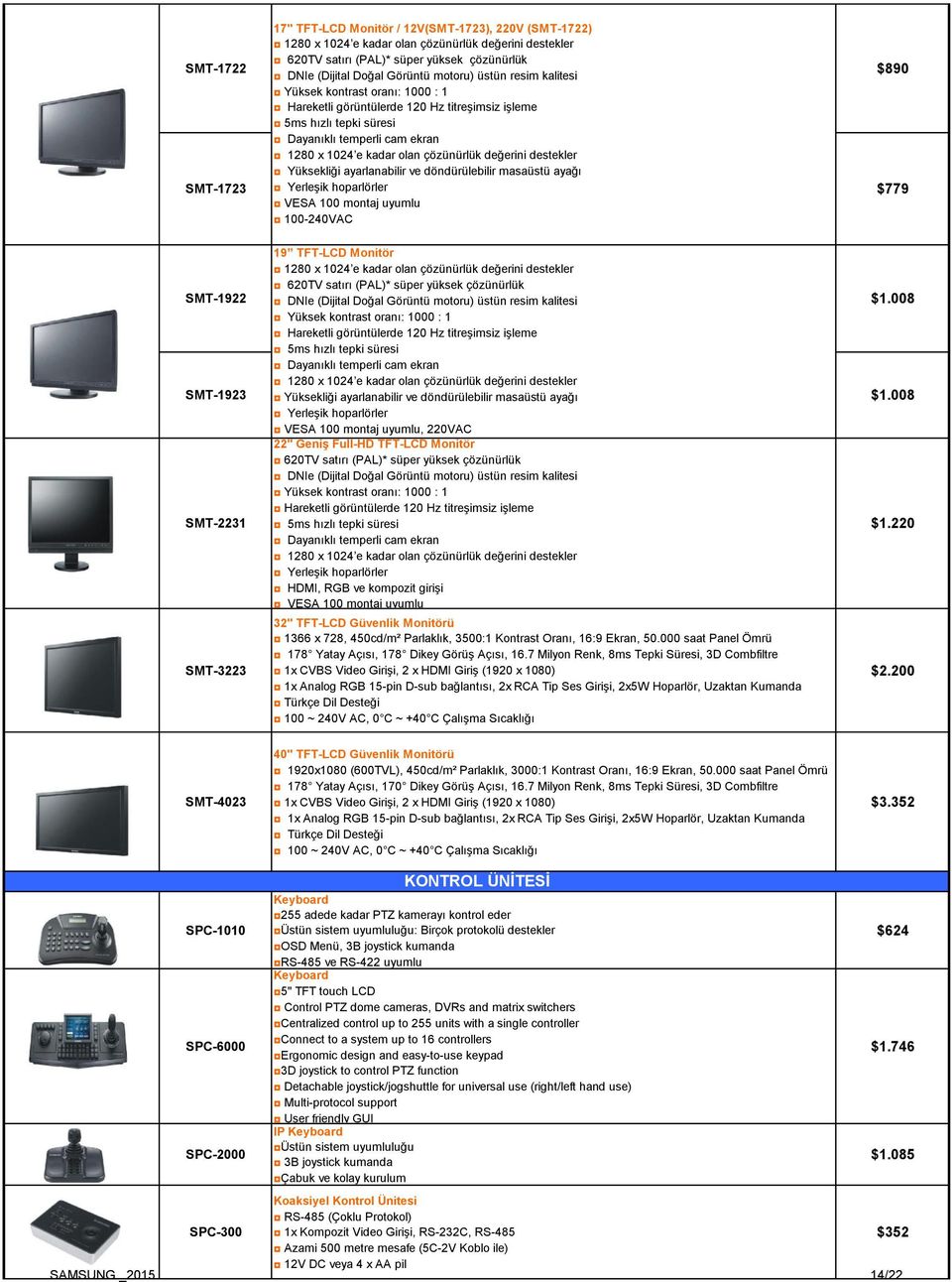 değerini destekler Yüksekliği ayarlanabilir ve döndürülebilir masaüstü ayağı SMT-1723 Yerleşik hoparlörler $779 VESA 100 montaj uyumlu 100-240VAC 19 TFT-LCD Monitör 1280 x 1024 e kadar olan