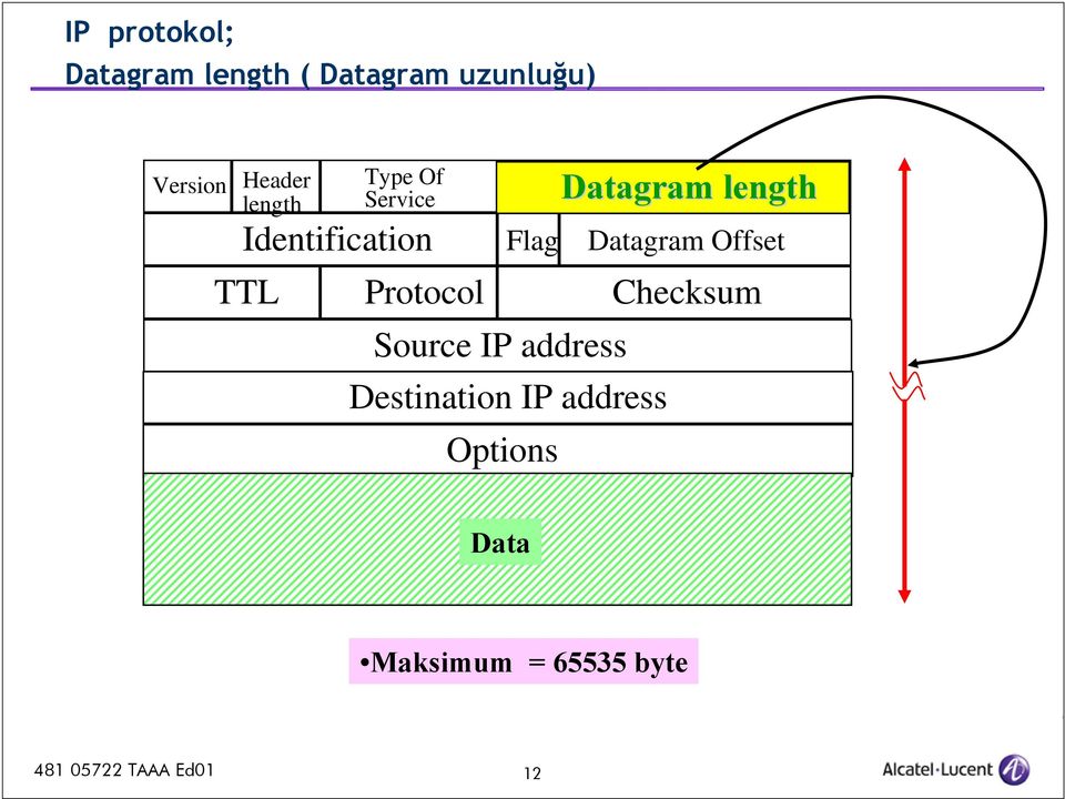 Identification Flag Datagram Offset TTL Protocol Checksum