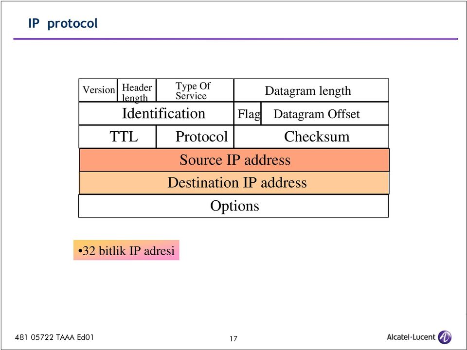 Datagram Offset TTL Protocol Checksum Source IP