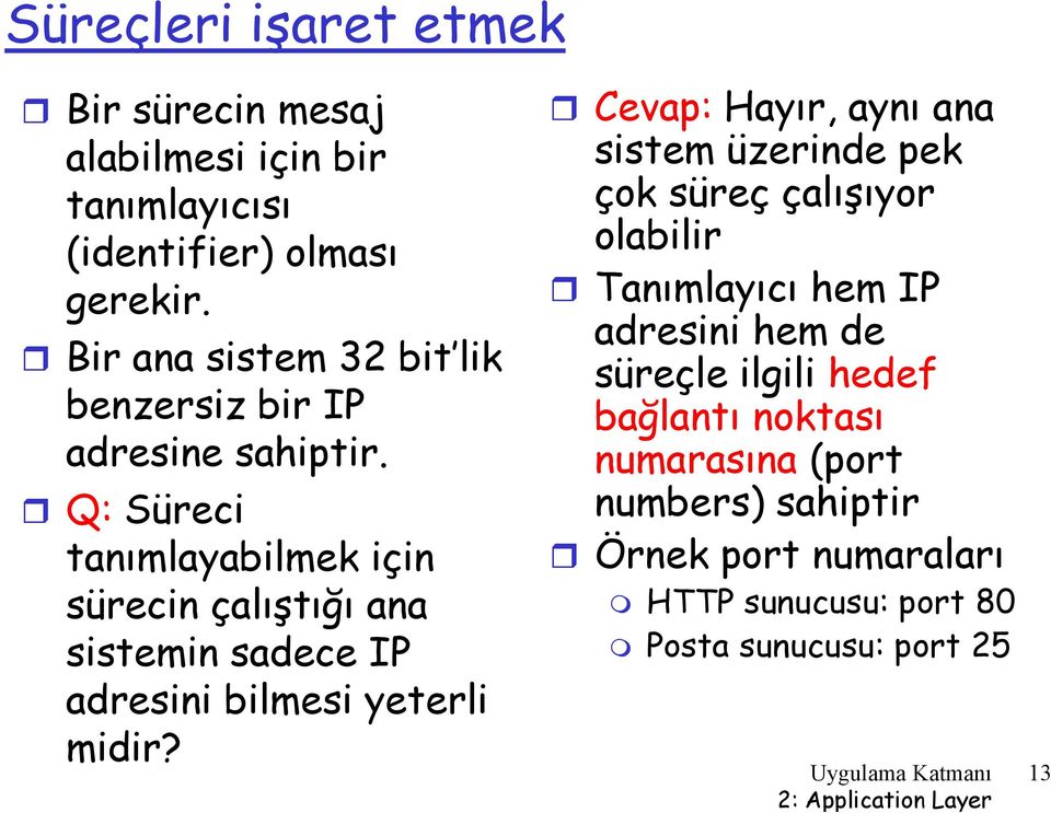 Q: Süreci tanımlayabilmek için sürecin çalıştığı ana sistemin sadece IP adresini bilmesi yeterli midir?