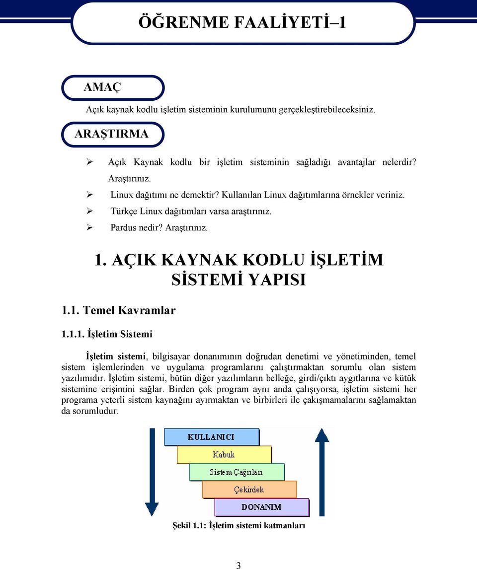 Türkçe Linux dağıtımları varsa araştırınız. Pardus nedir? Araştırınız. 1.