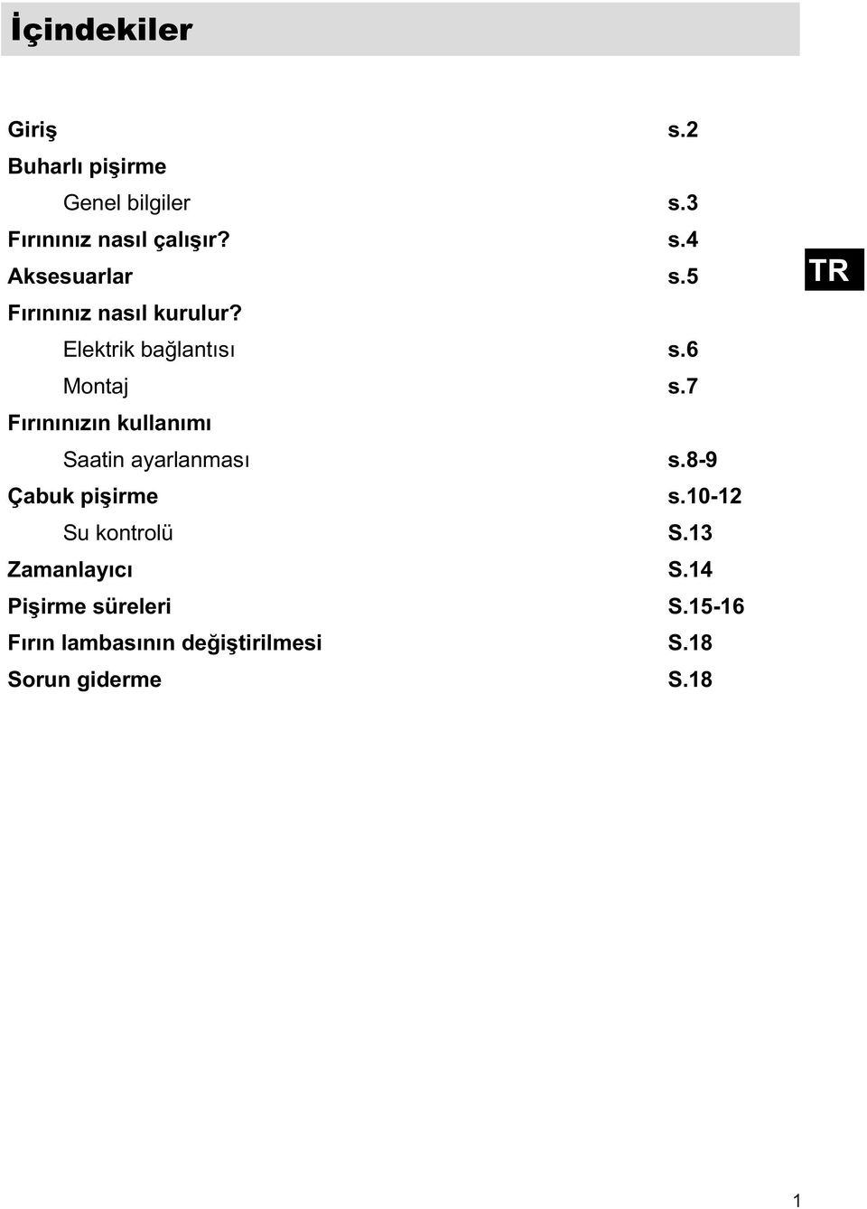 Elektrik baðlantýsý Montaj Fýrýnýnýzýn kullanýmý Saatin ayarlanmasý Çabuk piþirme Su