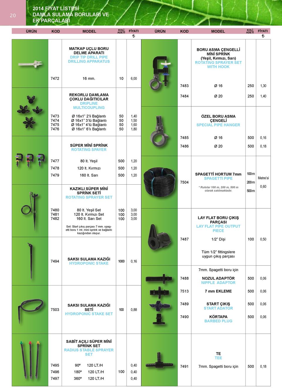 ,00 7483 Ø,30 REKORLU DAMLAMA ÇOKLU DAĞITICILAR DRIPLINE MULTICOUPLING 7484 Ø 0,40 7473 7474 7475 747 Ø x li Bağlantı Ø x 3 lü Bağlantı Ø x 4 lü Bağlantı Ø x lı Bağlantı,40,,0,80 ÖZEL BORU ASMA