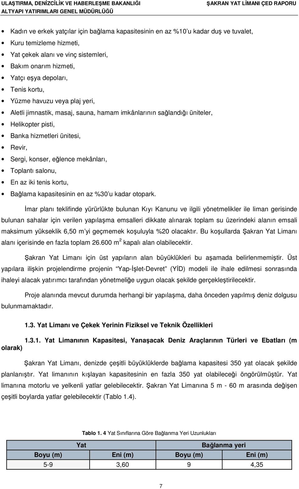 Toplantı salonu, En az iki tenis kortu, Bağlama kapasitesinin en az %30 u kadar otopark.