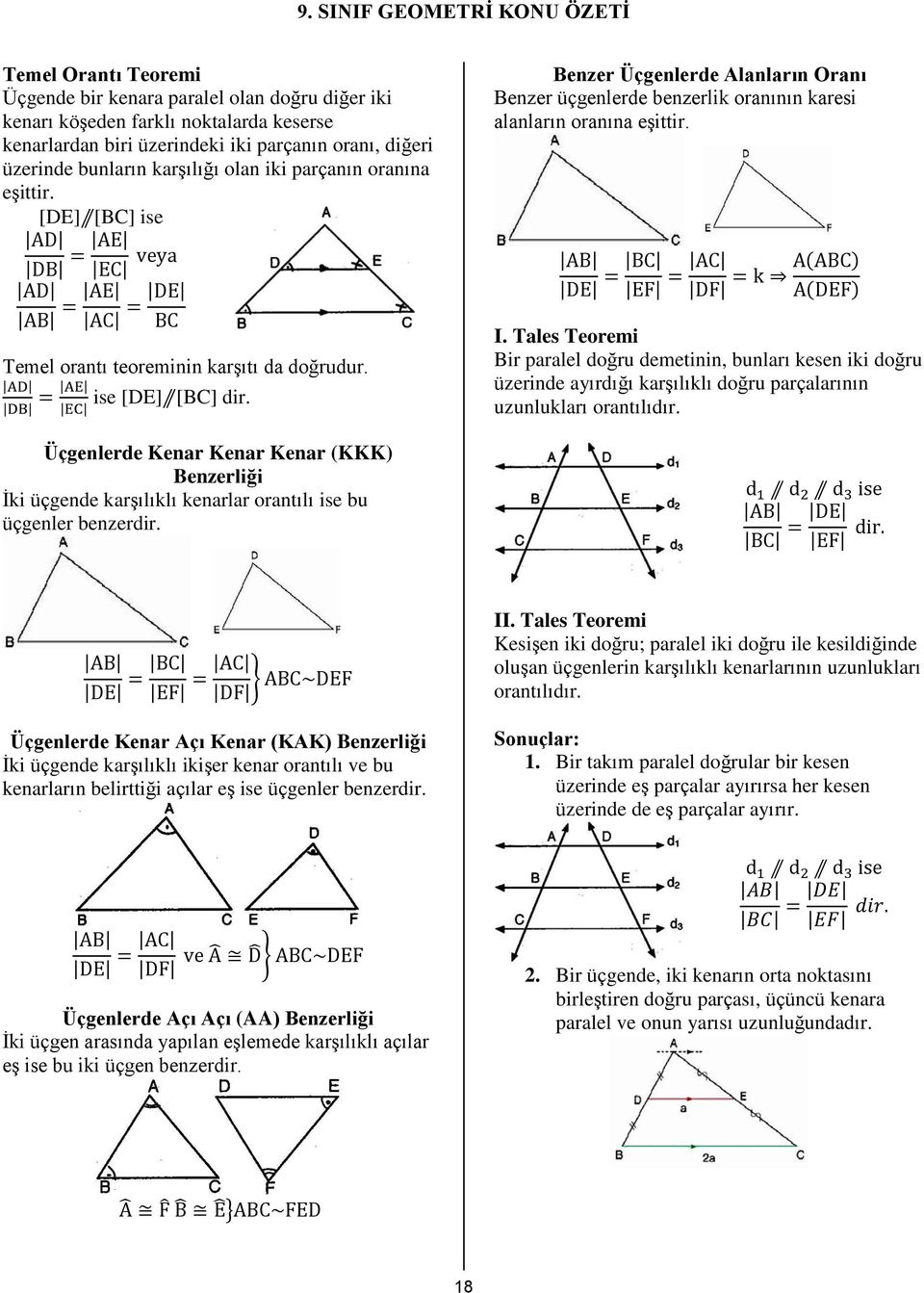 Benzer Üçgenlerde Alanların Oranı Benzer üçgenlerde benzerlik oranının karesi alanların oranına eşittir. ( ) ( ) I.