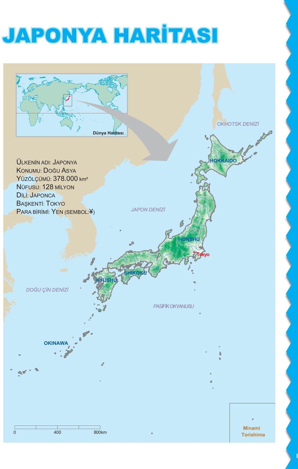 000 km² NÜFUSU: 128 MİLYON DİLİ: JAPONCA BAŞKENTİ: TOKYO PARA BİRİMİ: YEN