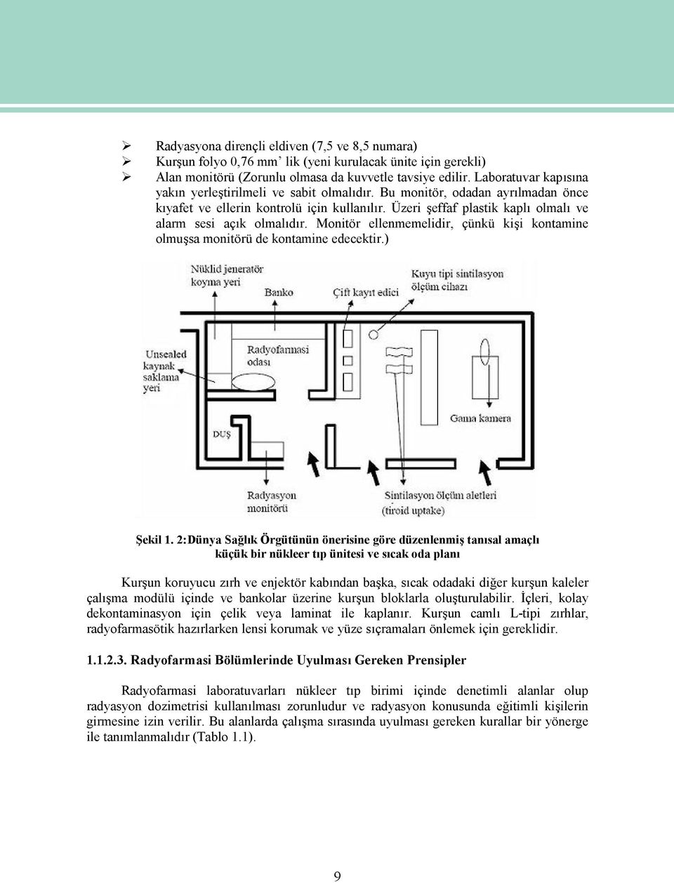 Üzeri şeffaf plastik kaplı olmalı ve alarm sesi açık olmalıdır. Monitör ellenmemelidir, çünkü kişi kontamine olmuşsa monitörü de kontamine edecektir.) Şekil 1.