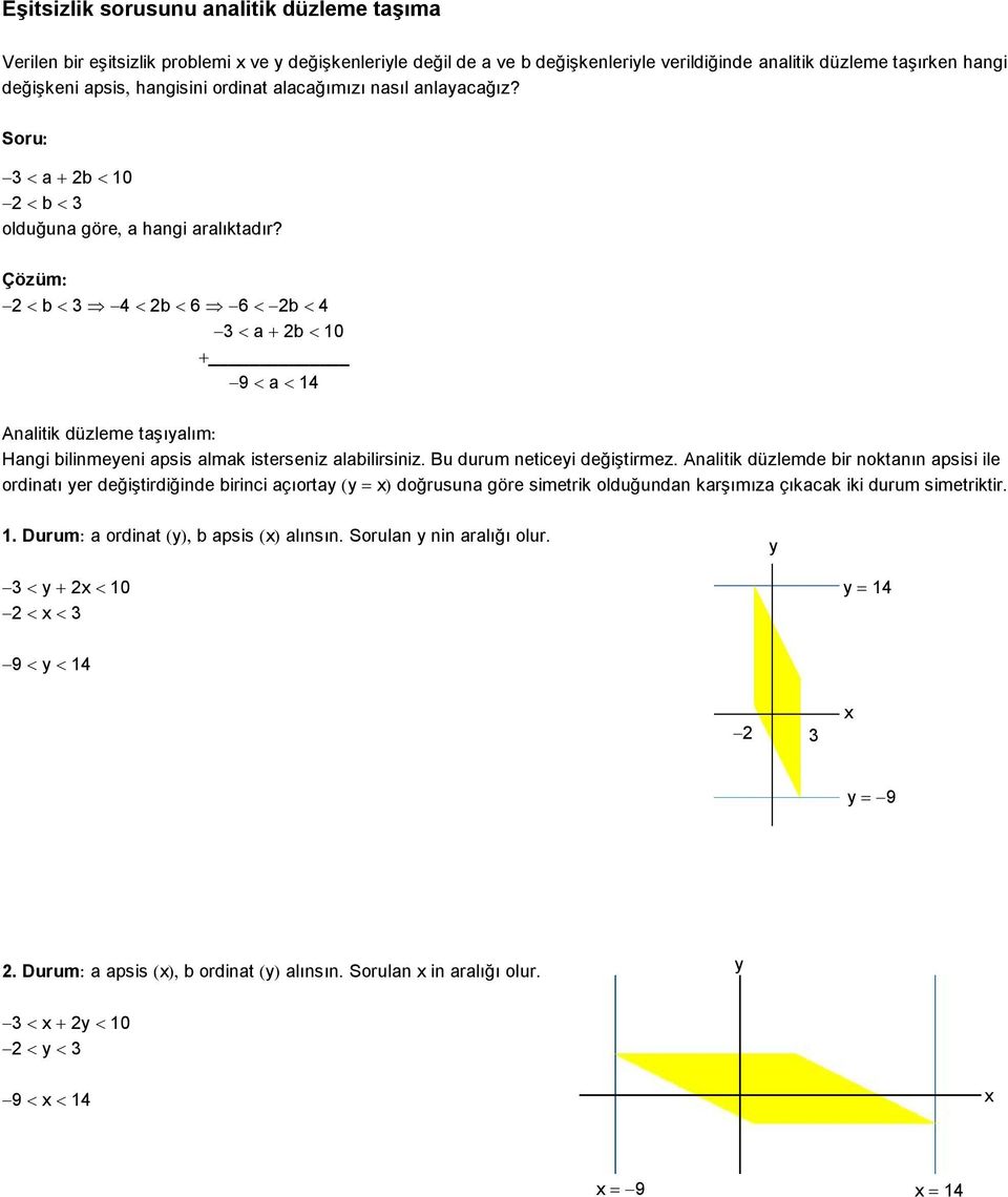 Çözüm b 3 4 b 6 6 b 4 3 a b 10 9 a 14 Analitik düzleme taşıalım Hangi bilinmeeni apsis almak isterseniz alabilirsiniz. Bu durum neticei değiştirmez.