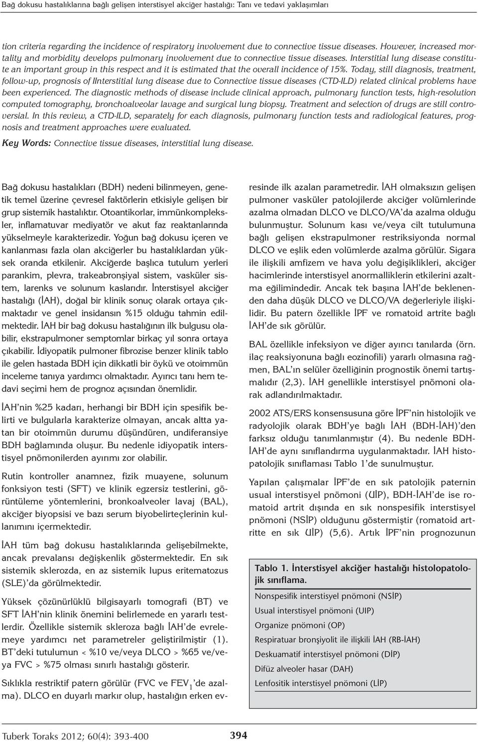 Interstitial lung disease constitute an important group in this respect and it is estimated that the overall incidence of 15%.