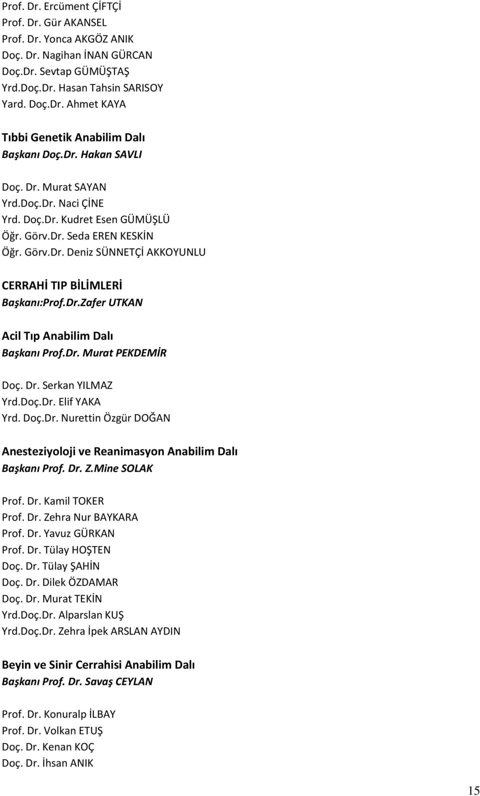 Dr. Murat PEKDEMİR Doç. Dr. Serkan YILMAZ Yrd.Doç.Dr. Elif YAKA Yrd. Doç.Dr. Nurettin Özgür DOĞAN Anesteziyoloji ve Reanimasyon Anabilim Dalı Başkanı Prof. Dr. Z.Mine SOLAK Prof. Dr. Kamil TOKER Prof.