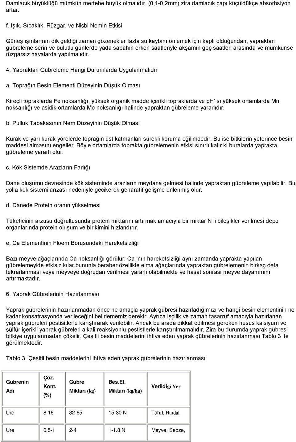 erken saatleriyle akşamın geç saatleri arasında ve mümkünse rüzgarsız havalarda yapılmalıdır. 4. Yapraktan Gübreleme Hangi Durumlarda Uygulanmalıdır a.