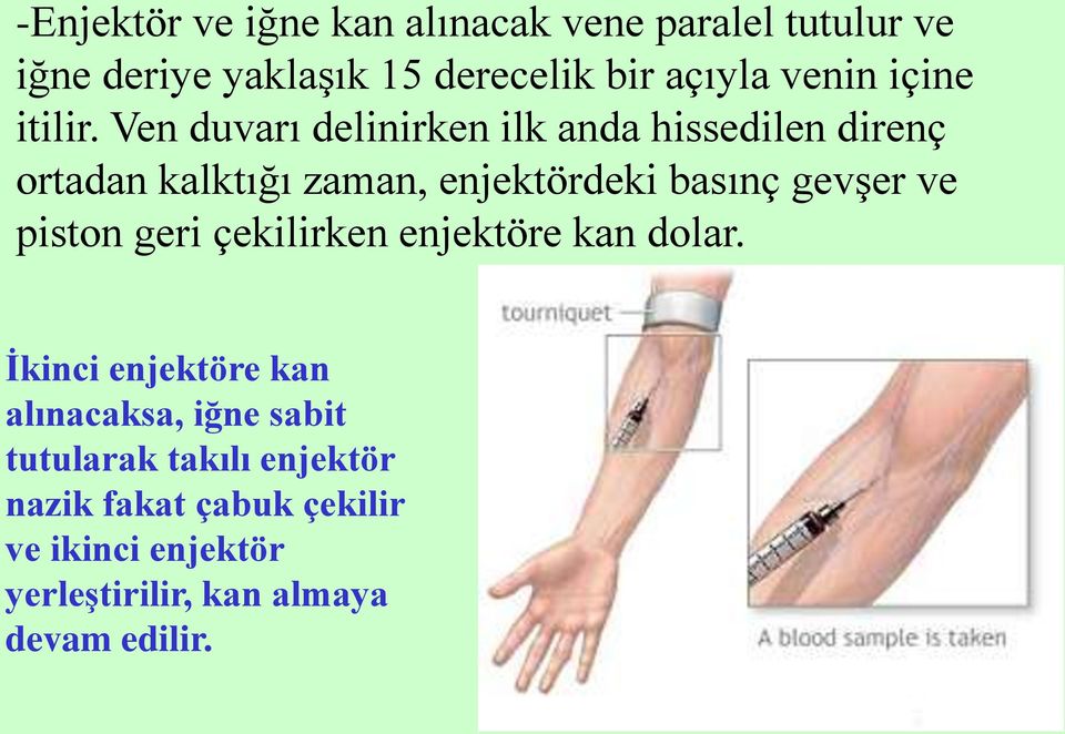 Ven duvarı delinirken ilk anda hissedilen direnç ortadan kalktığı zaman, enjektördeki basınç gevşer ve