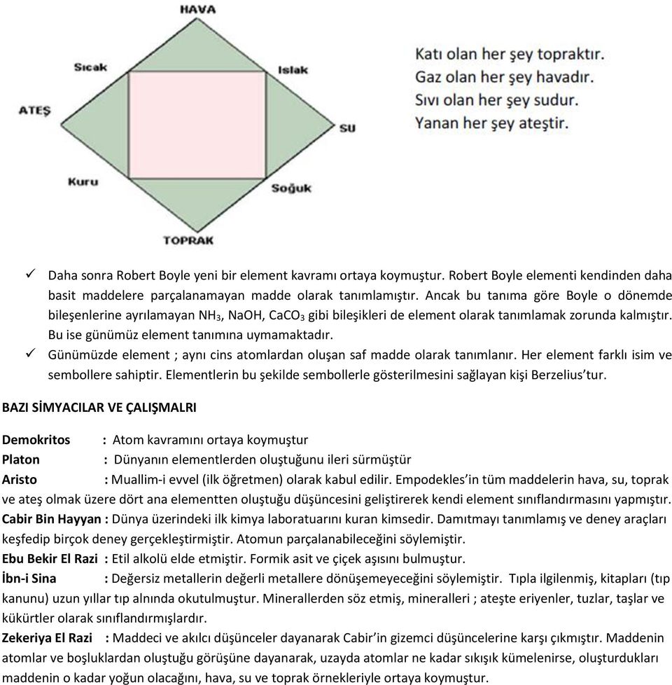 Günümüzde element ; aynı cins atomlardan oluşan saf madde olarak tanımlanır. Her element farklı isim ve sembollere sahiptir.