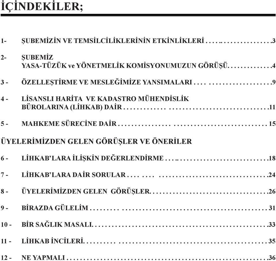 ........................................... 15 ÜYELERİMİZDEN GELEN GÖRÜŞLER VE ÖNERİLER 6 - LİHKAB LARA İLİŞKİN DEĞERLENDİRME................................18 7 - LİHKAB LARA DAİR SORULAR.