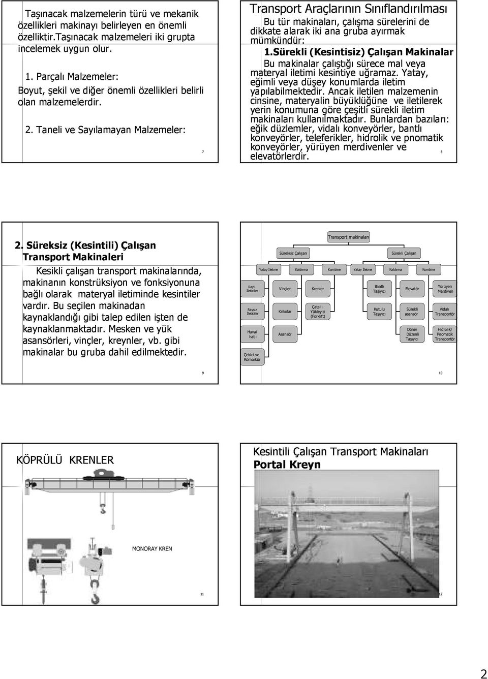 Taneli ve Sayılamayan Malzemeler: 7 Transport Araçlarının Sınıflandırılması Bu tür makinaları, çalışma sürelerini de dikkate alarak iki ana gruba ayırmak mümkündür: 1.