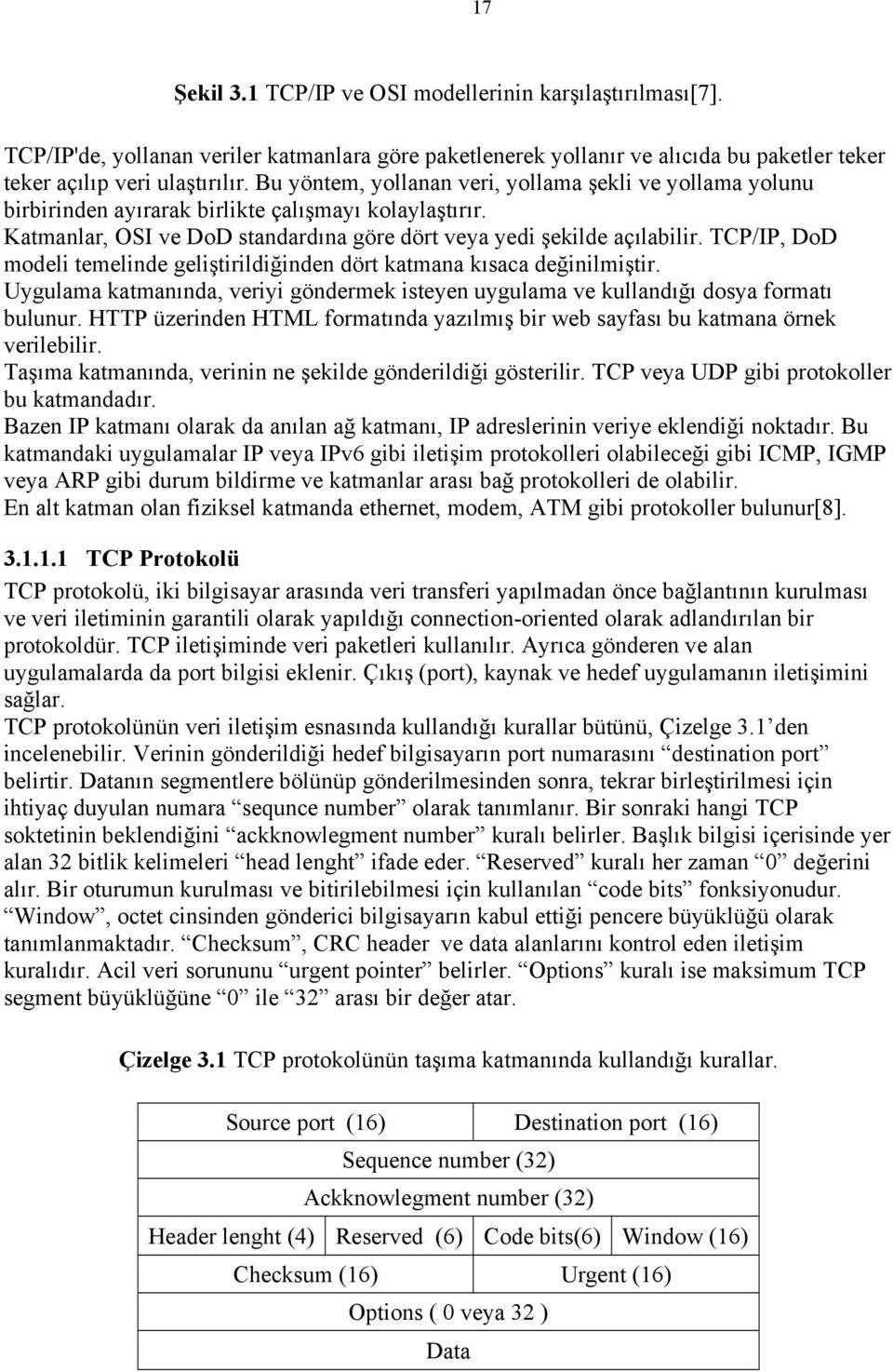 TCP/IP, DoD modeli temelinde geliştirildiğinden dört katmana kısaca değinilmiştir. Uygulama katmanında, veriyi göndermek isteyen uygulama ve kullandığı dosya formatı bulunur.