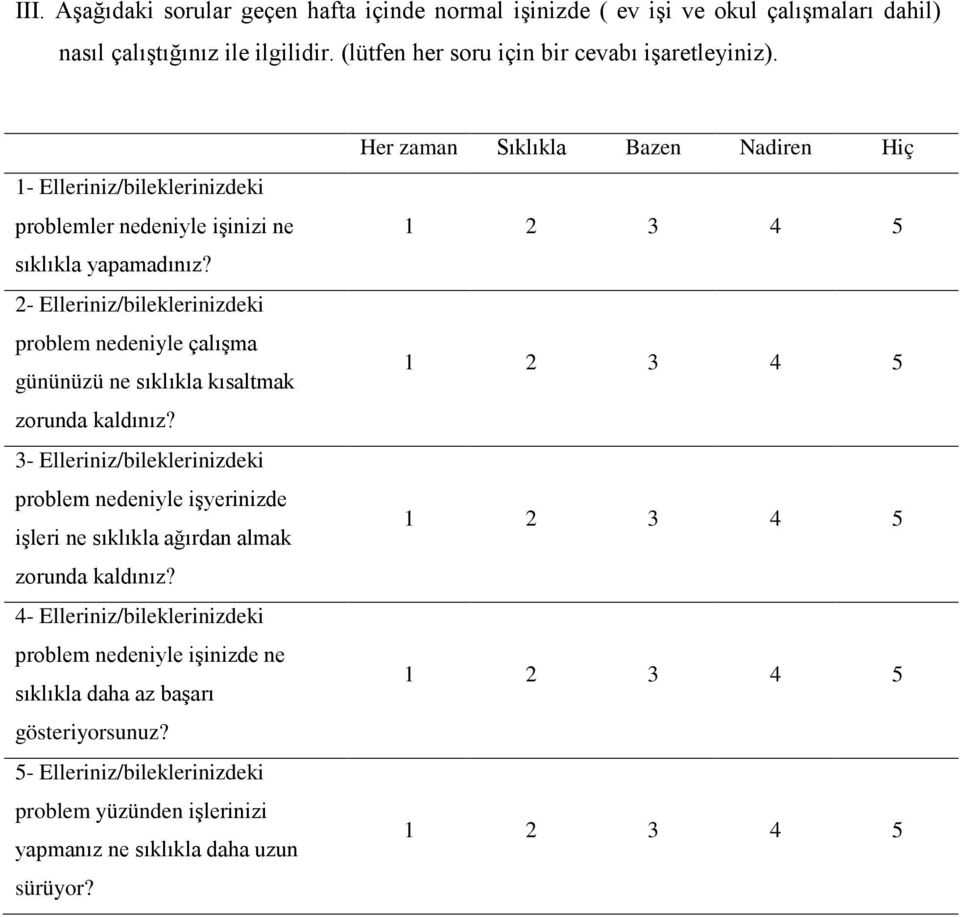 2- Elleriniz/bileklerinizdeki problem nedeniyle çalışma gününüzü ne sıklıkla kısaltmak unda kaldınız?