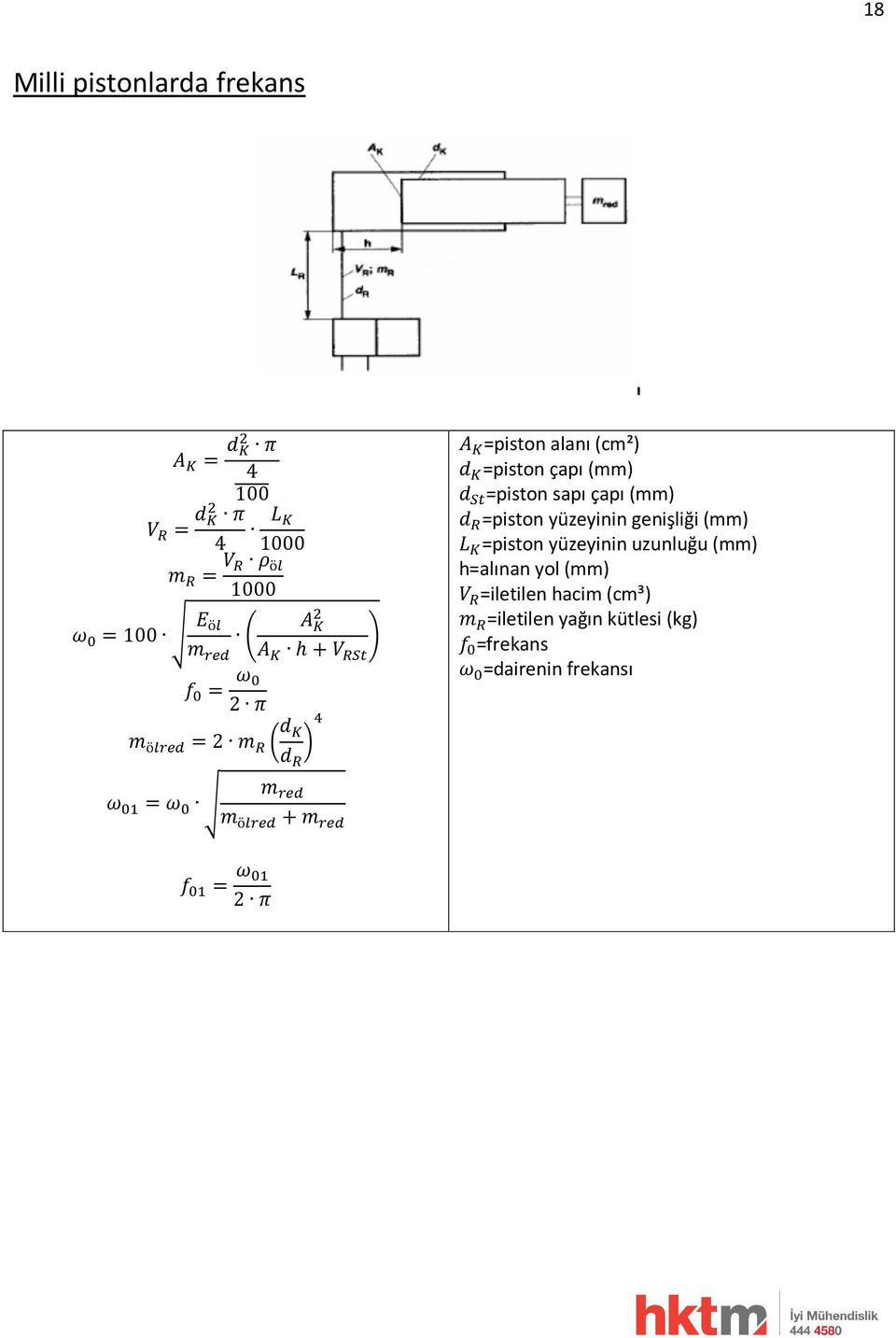 yüzeyinin genişliği (mm) =piston yüzeyinin uzunluğu (mm) h=alınan yol (mm)