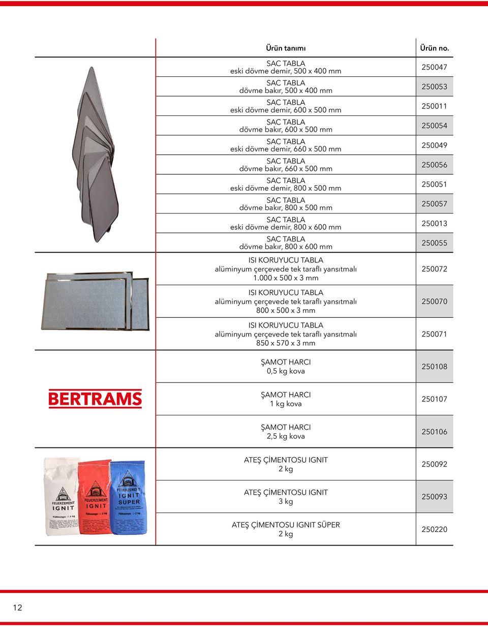 000 x 500 x 3 mm ISI KORUYUCU TABLA alüminyum çerçevede tek taraflı yansıtmalı 800 x 500 x 3 mm ISI KORUYUCU TABLA alüminyum çerçevede tek taraflı yansıtmalı 850 x 570 x 3 mm ŞAMOT HARCI 0,5 kg kova