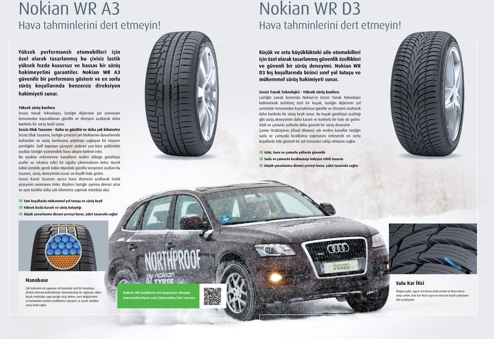 Nokian WR A3 güvenilir bir performans gösterir ve en zorlu sürüş koşullarında benzersiz direksiyon hakimiyeti sunar.