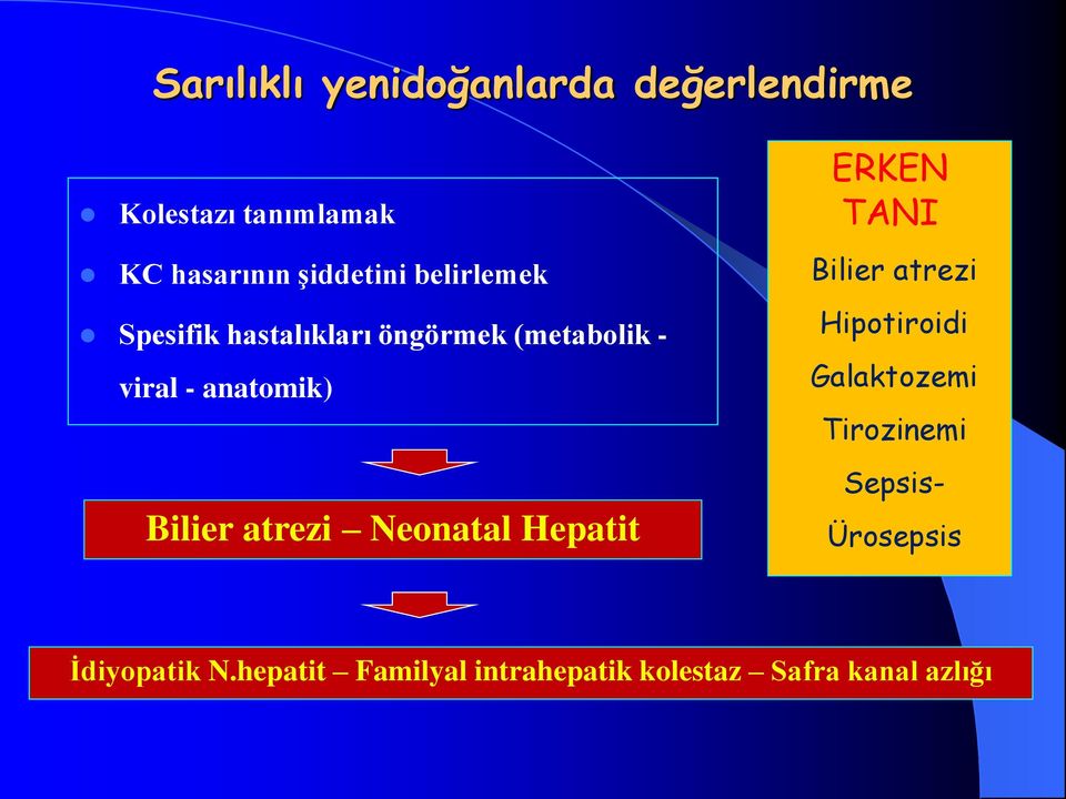 atrezi Neonatal Hepatit ERKEN TANI Bilier atrezi Hipotiroidi Galaktozemi Tirozinemi