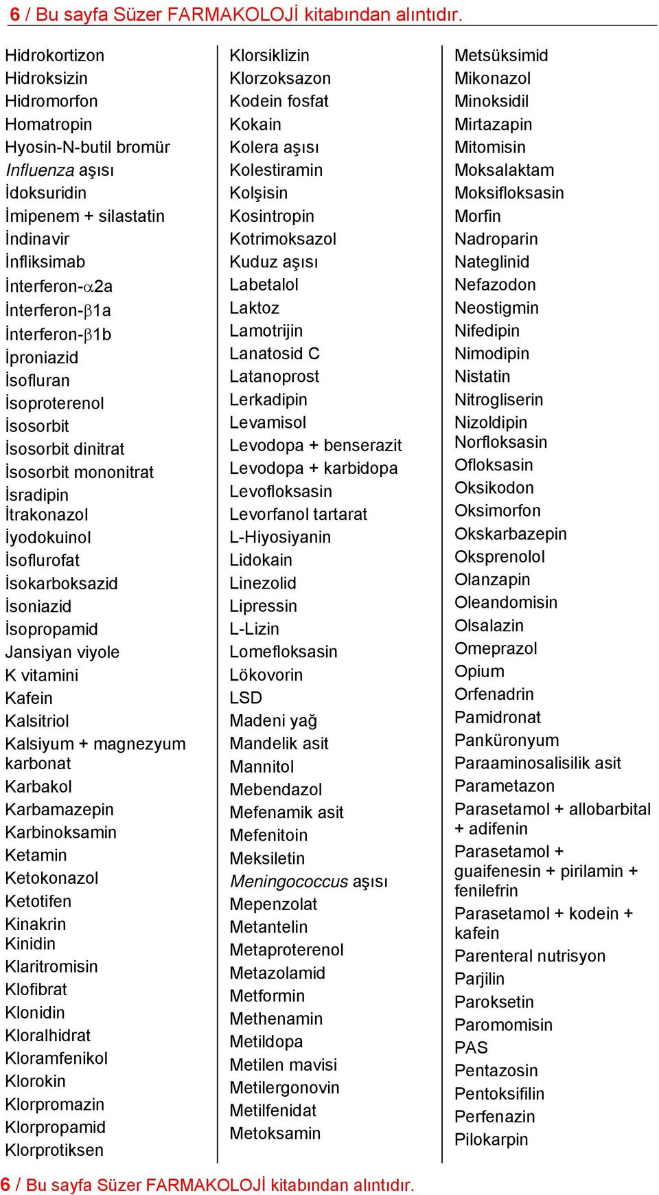 İsofluran İsoproterenol İsosorbit İsosorbit dinitrat İsosorbit mononitrat İsradipin İtrakonazol İyodokuinol İsoflurofat İsokarboksazid İsoniazid İsopropamid Jansiyan viyole K vitamini Kafein