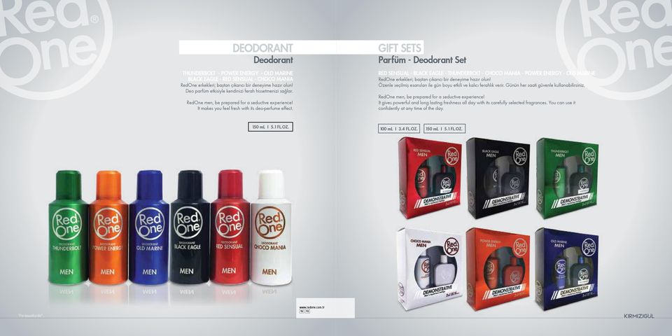 GIFT SETS Parfüm - Deodorant Set RED SENSUAL - BLACK EAGLE - THUNDERBOLT - CHOCO MANIA - POWER ENERGY - OLD MARINE RedOne erkekleri; baştan çıkarıcı bir deneyime hazır olun!