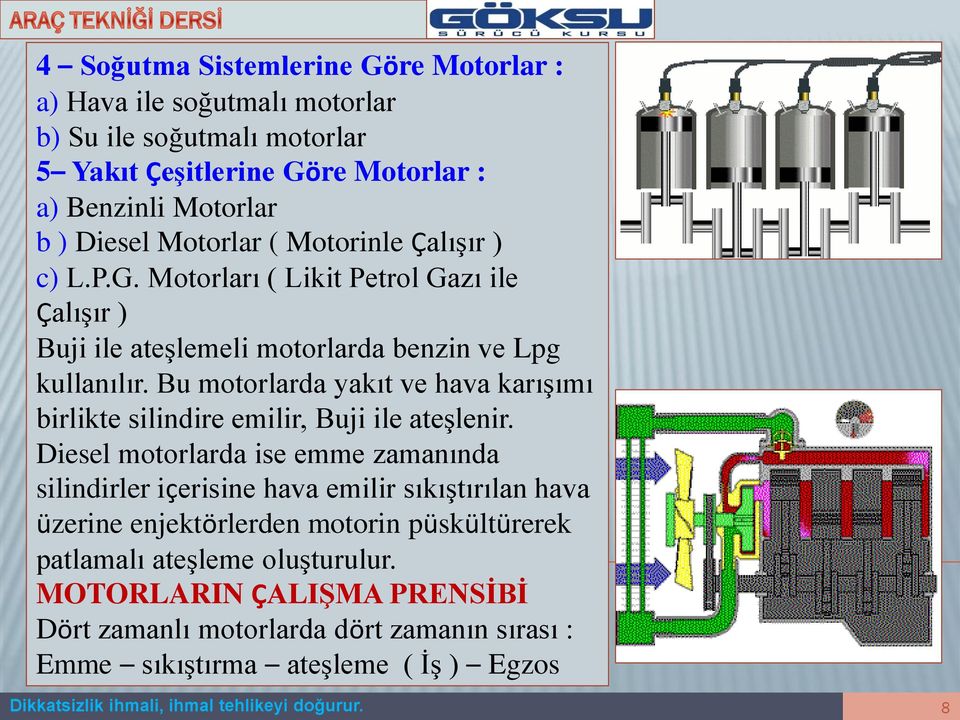 Bu motorlarda yakıt ve hava karışımı birlikte silindire emilir, Buji ile ateşlenir.